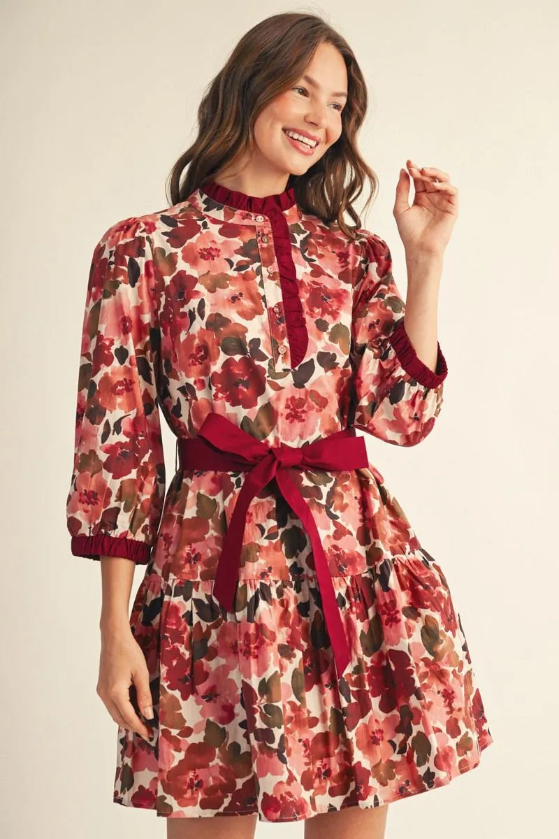Mauve Floral Ruffle Dress