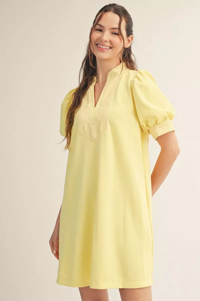Yellow Puff Striped Dress