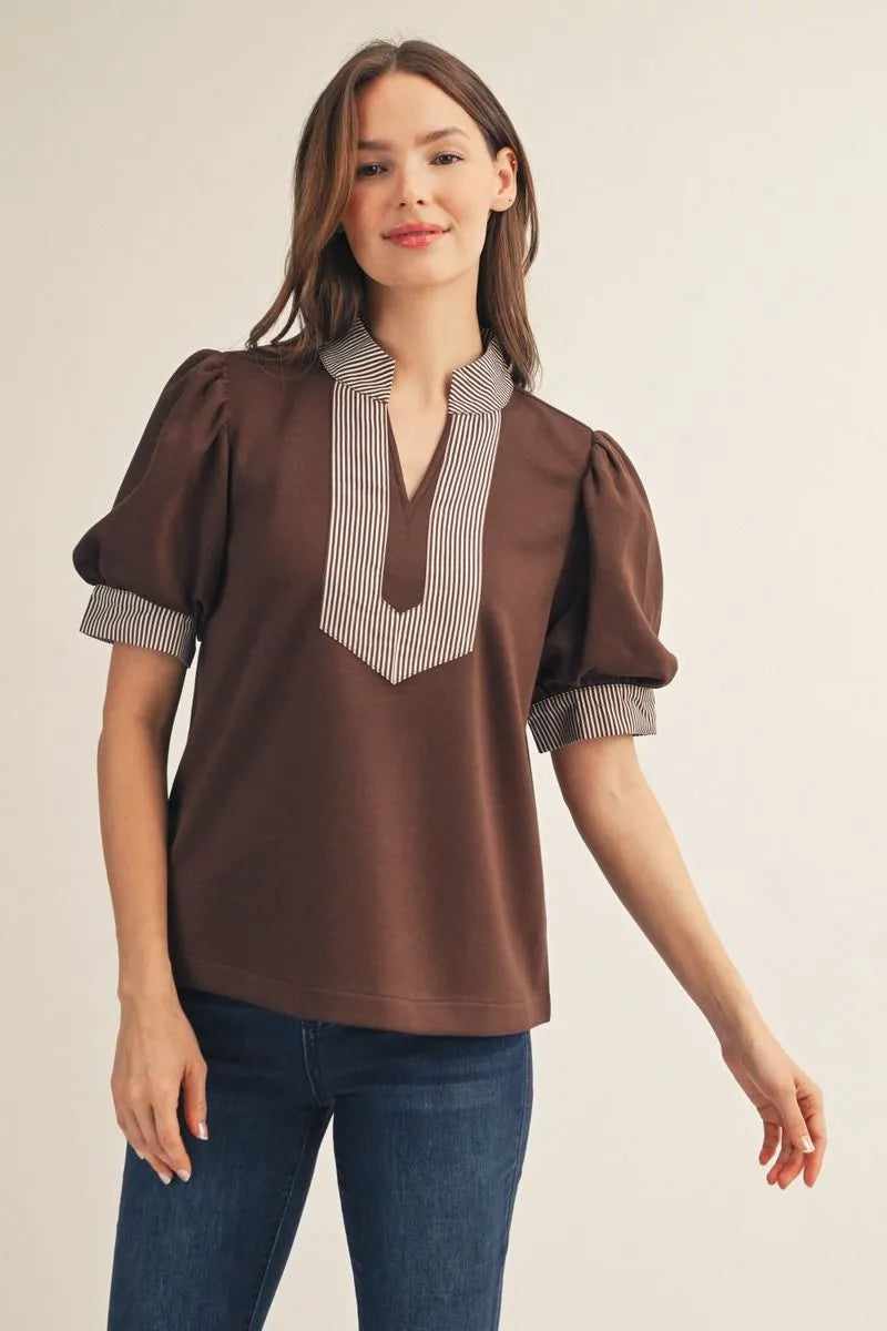 Brown Stripe Contrast Top