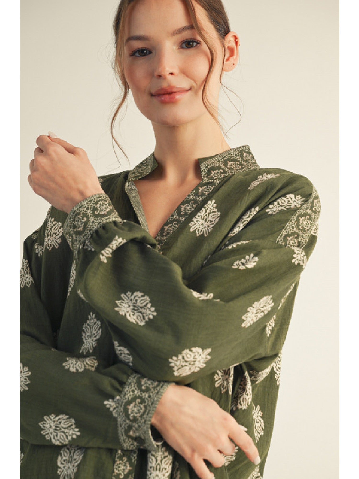 Olive Damask Top