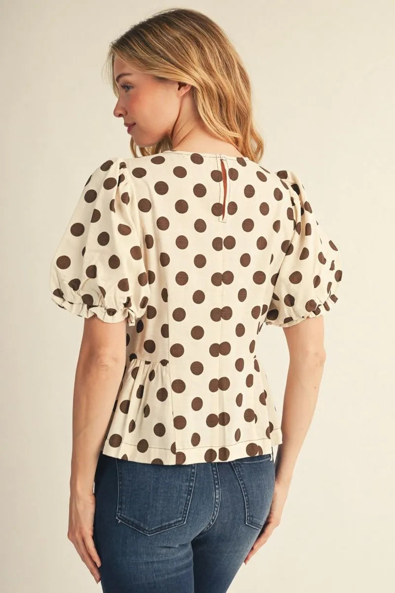 Puff Sleeve Polka Dot Top