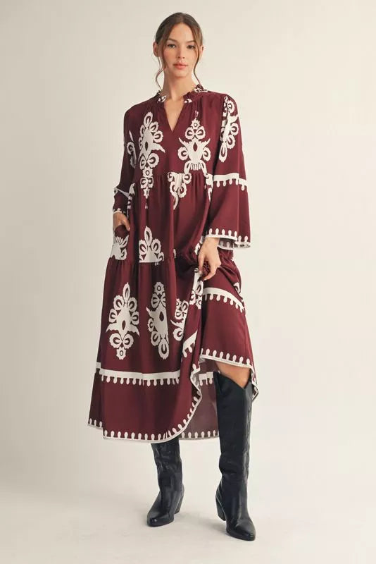 Burgundy Boho Floral Dress