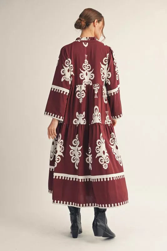 Burgundy Boho Floral Dress