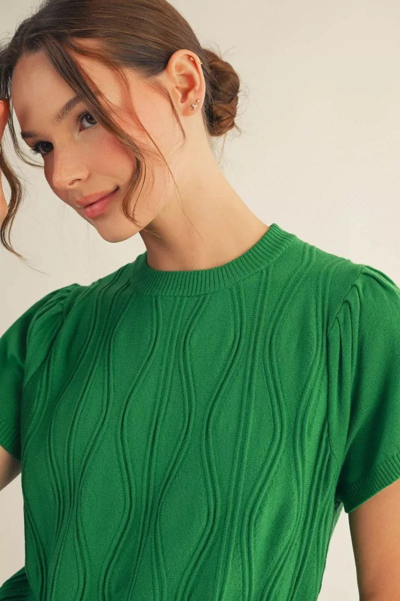 Kelly Green Wave Sweater Top