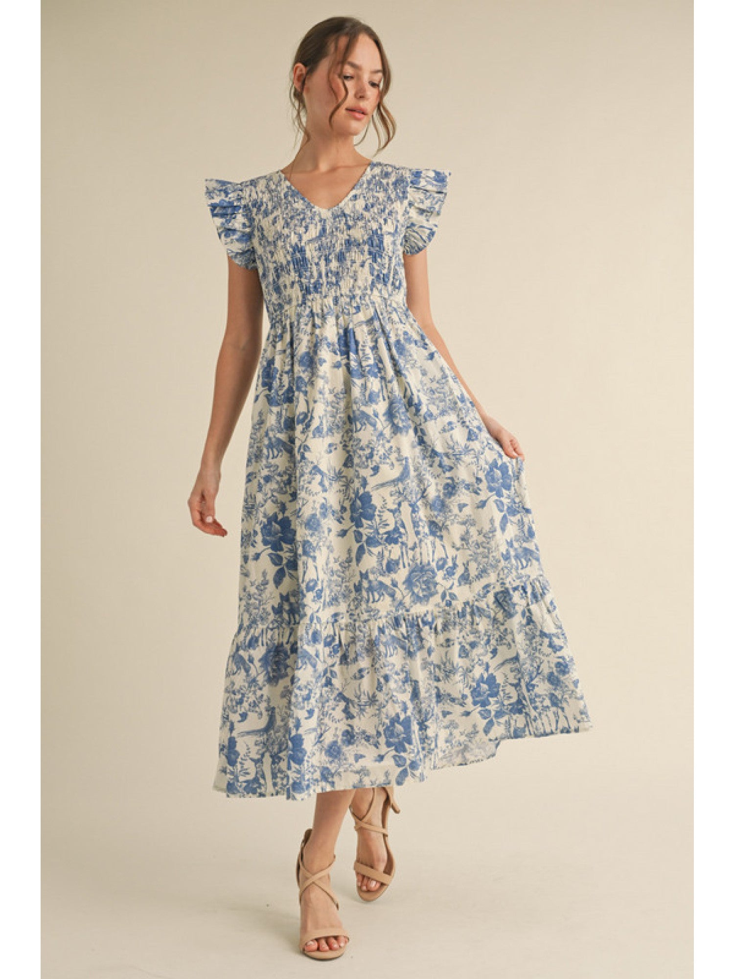 Blue Floral Midi Dress