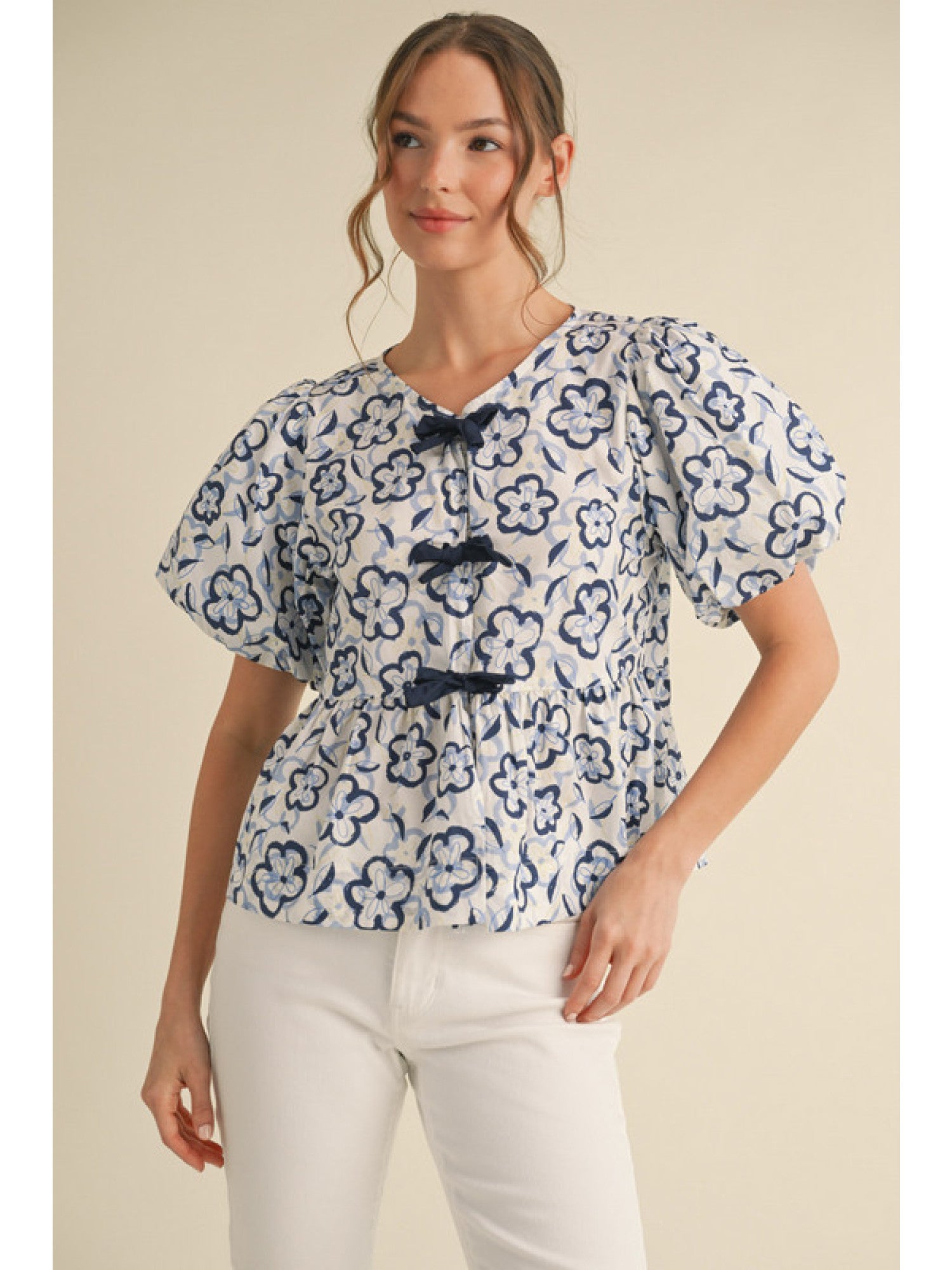 Blue Floral Peplum Top