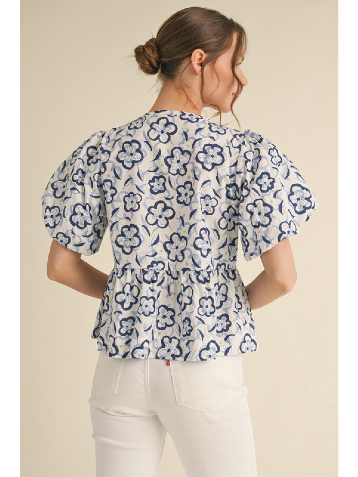 Blue Floral Peplum Top