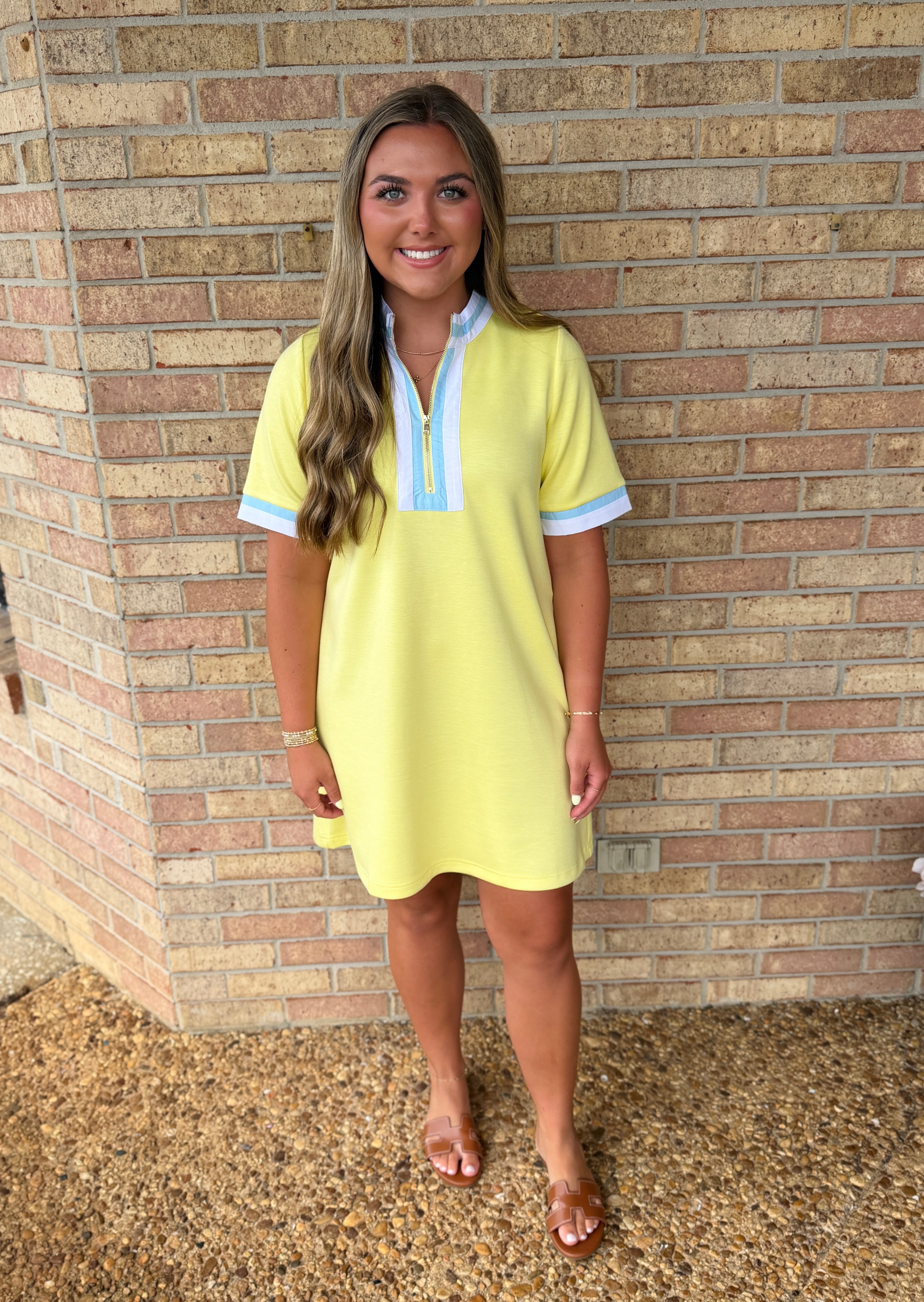 Yellow/Light Blue Zip Up Dress