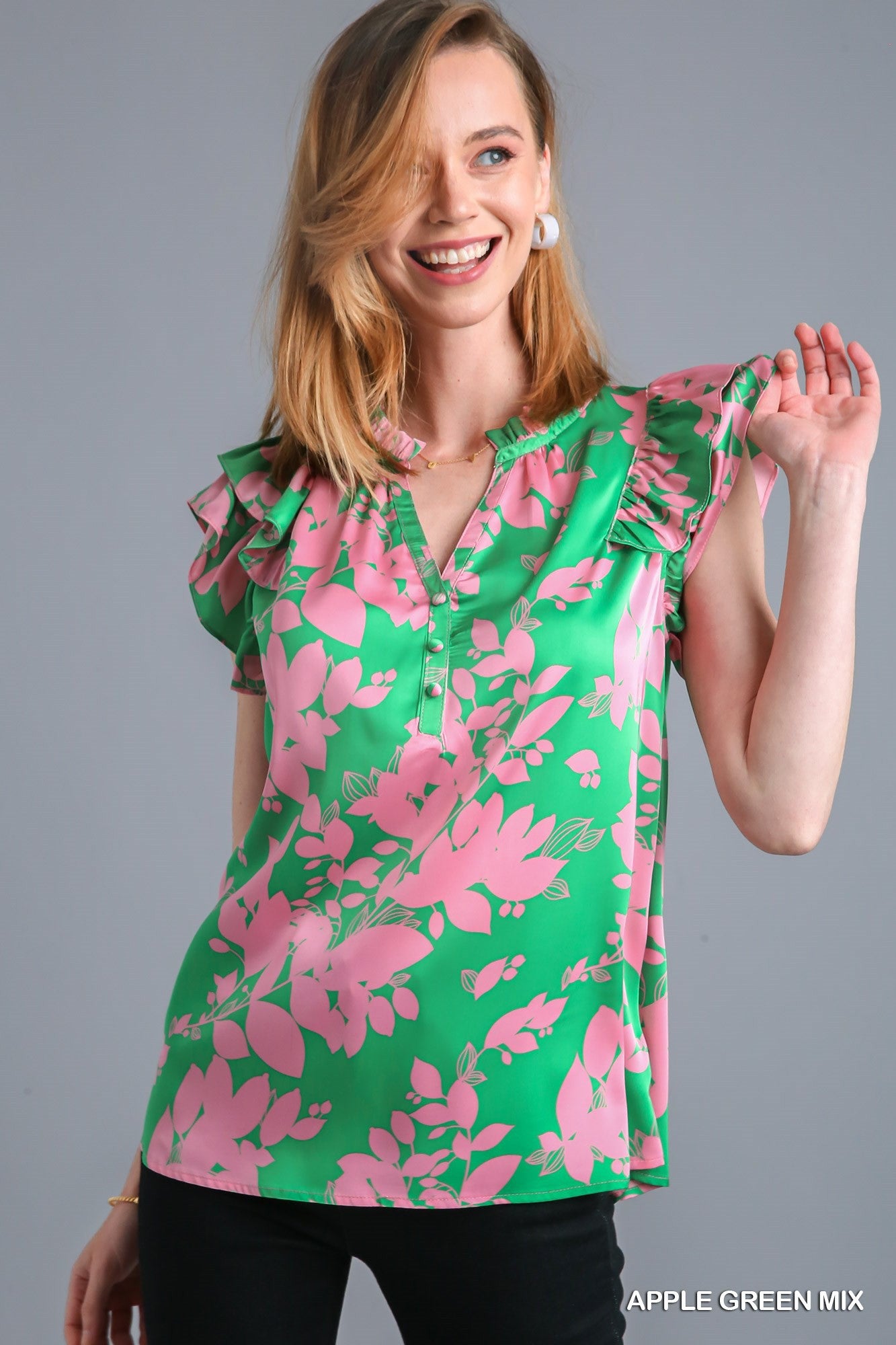 PS Apple Green Ruffled Top