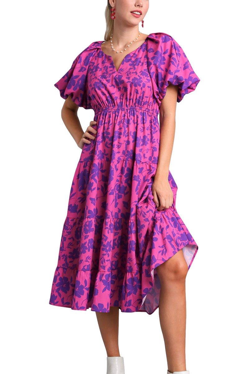 Magenta Floral Bubble Dress