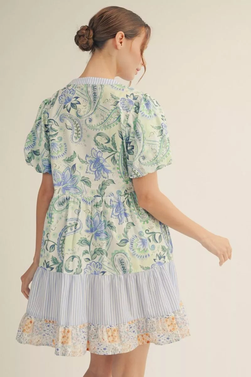 Blue Paisley Tiered Dress