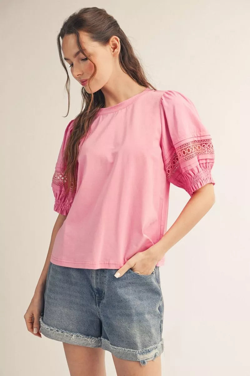 Lace Detail Puff Top
