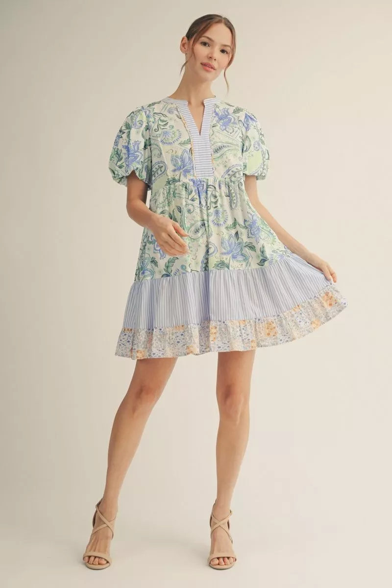 Blue Paisley Tiered Dress