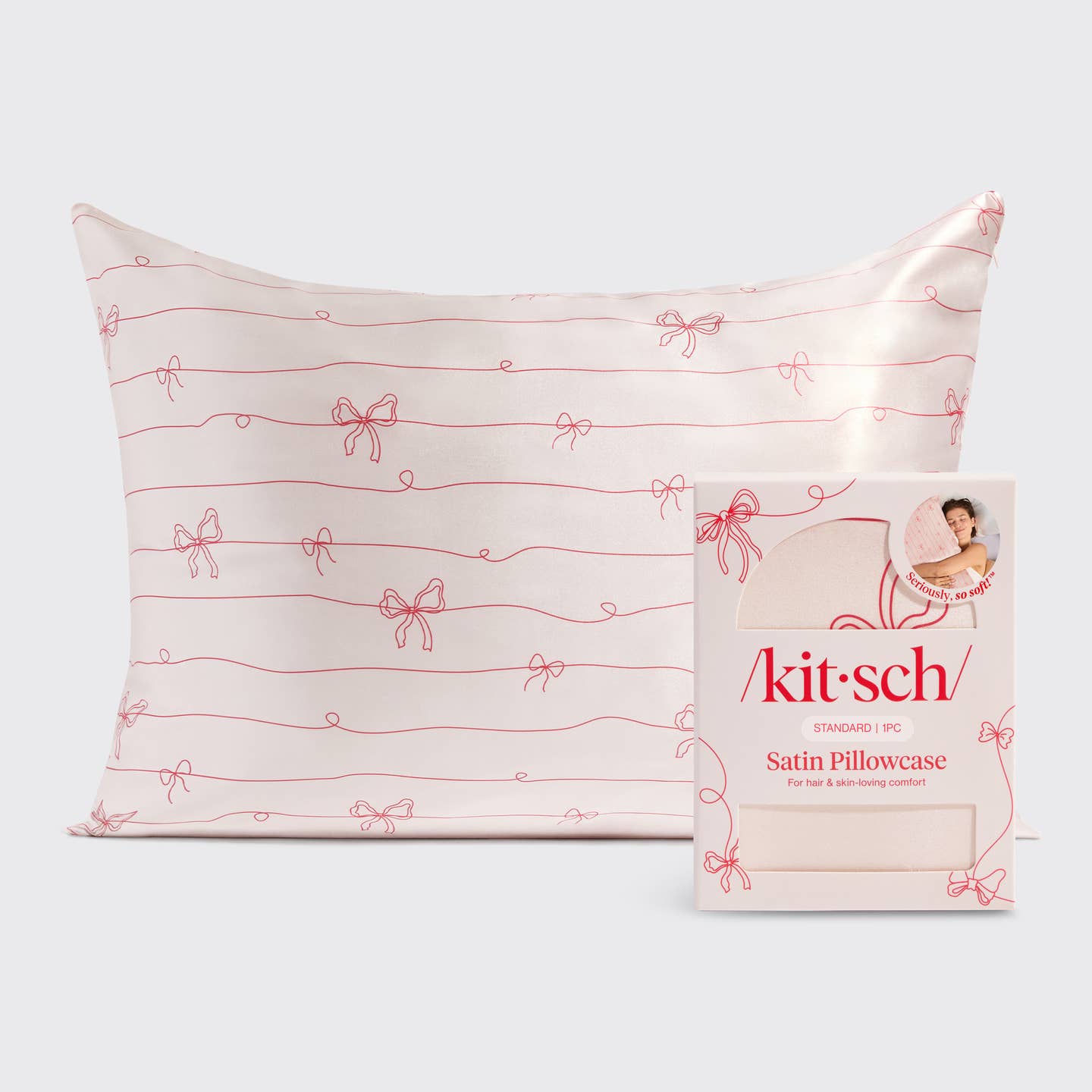 Striped Bows Holiday Satin Pillowcase