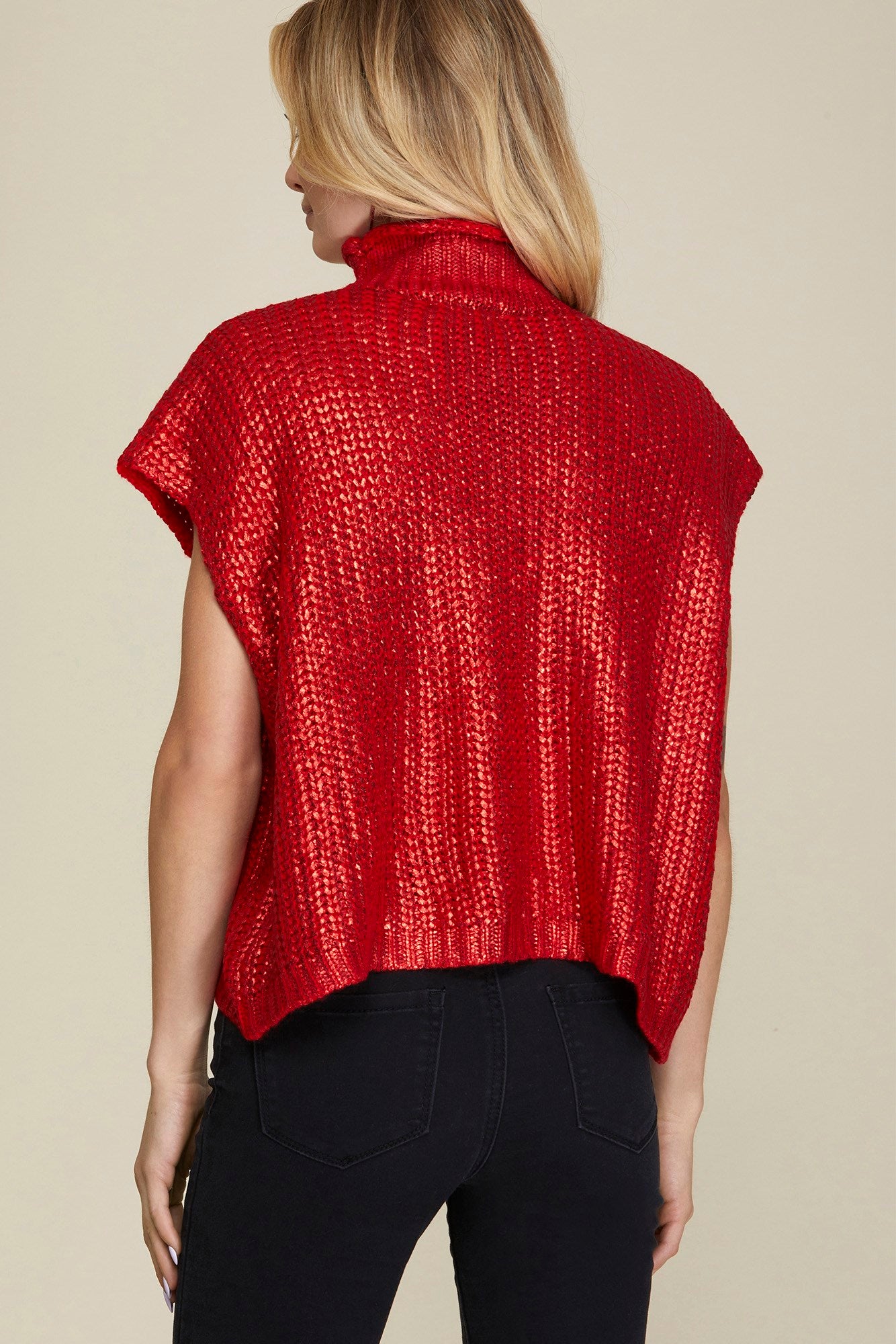 Red Metallic Sweater Top