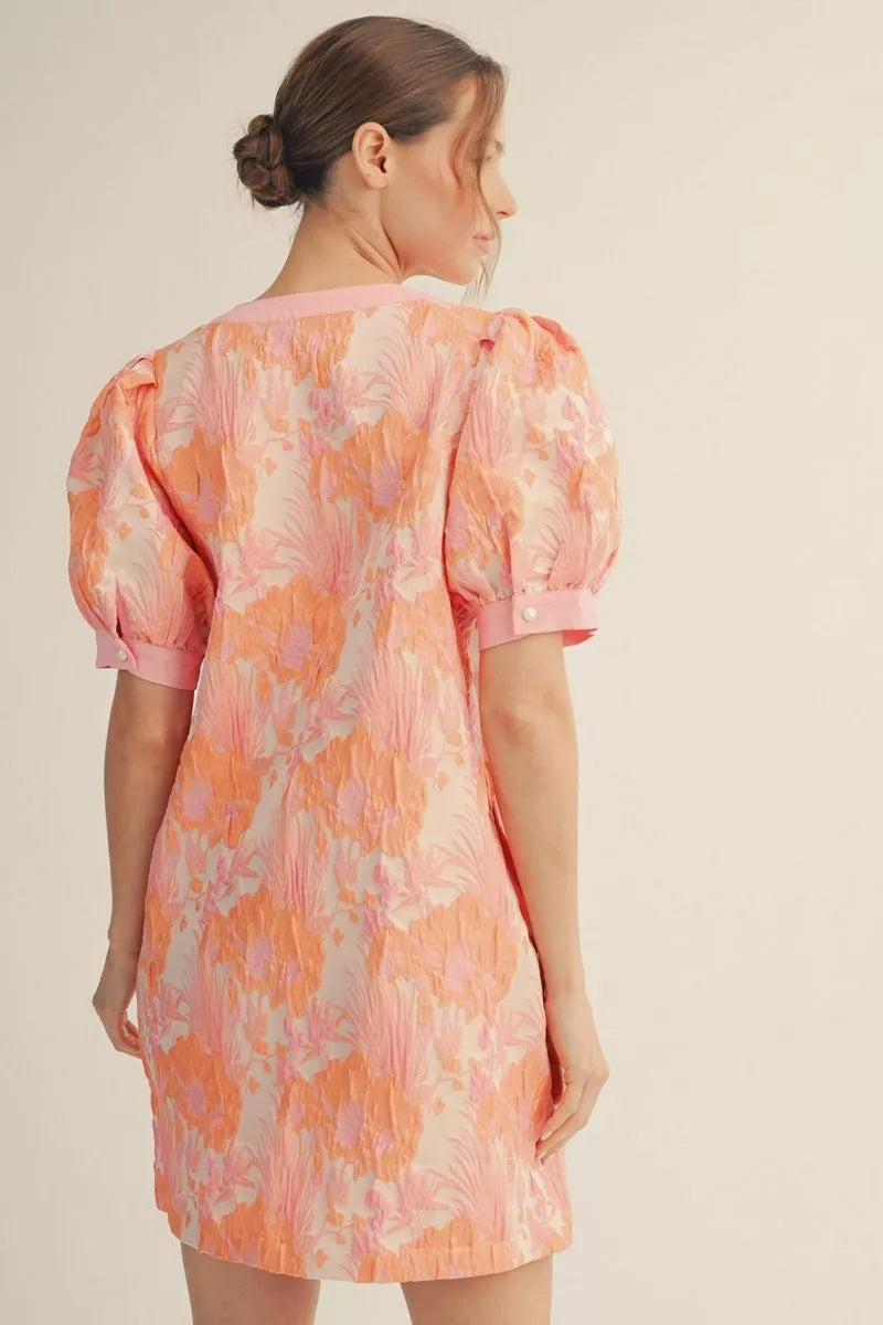 Peach Floral Jacquard Dress