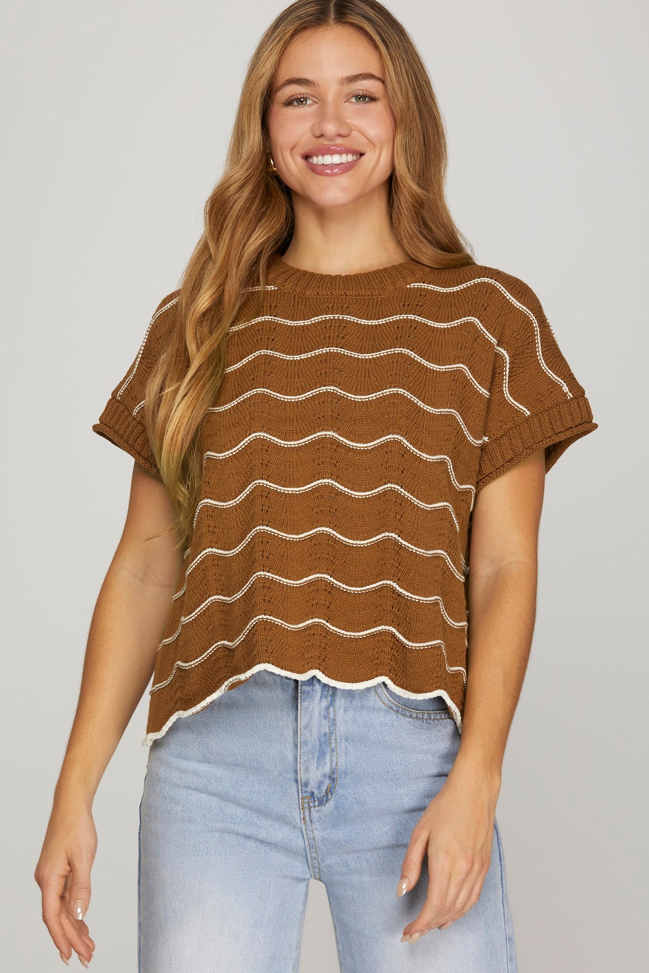 Caramel Scallop Sweater Top