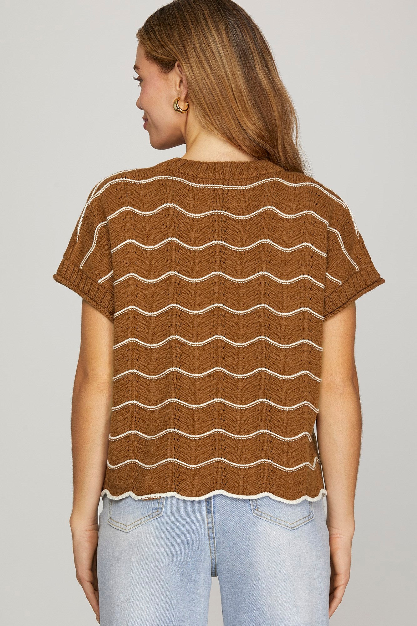 Caramel Scallop Sweater Top