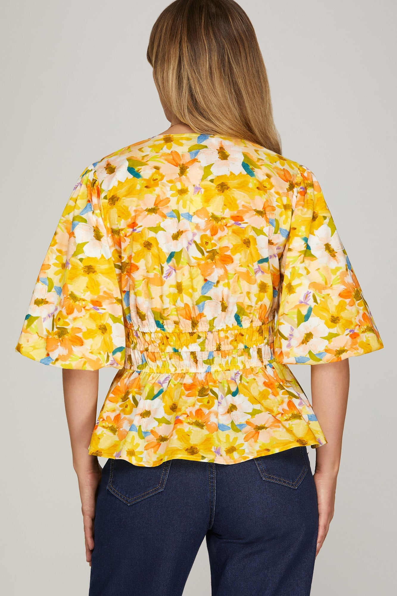 Yellow Floral Smocked Top