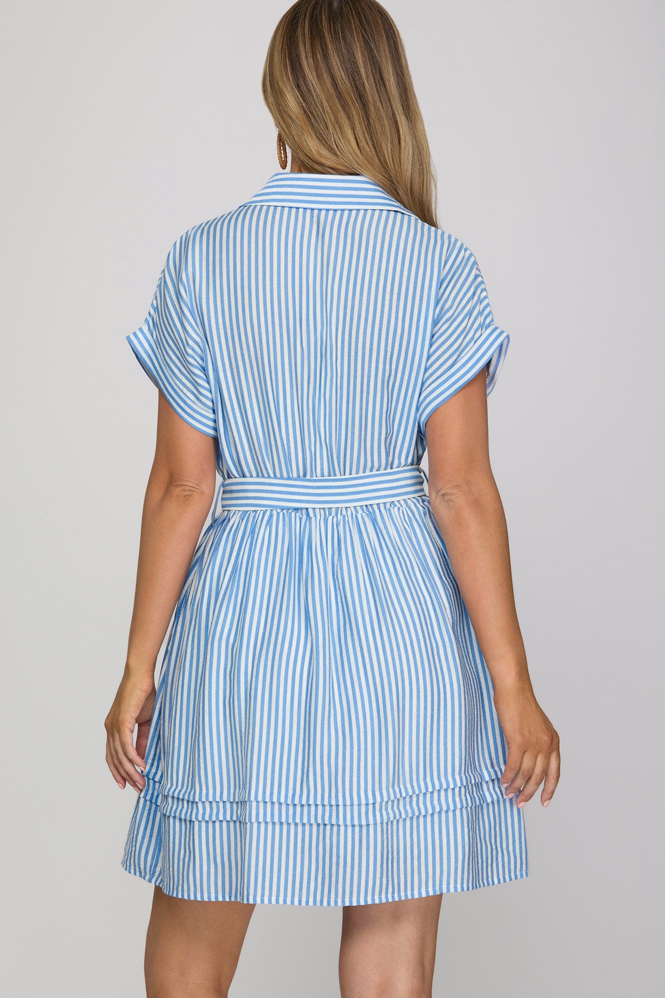 Blue Striped Belt Dress