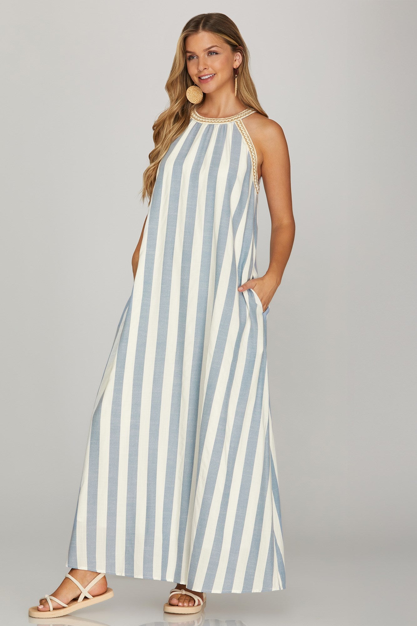 Halter Neck Striped Dress