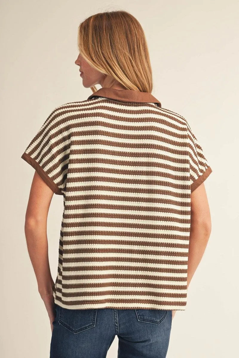 Textured Striped V-Neck Top