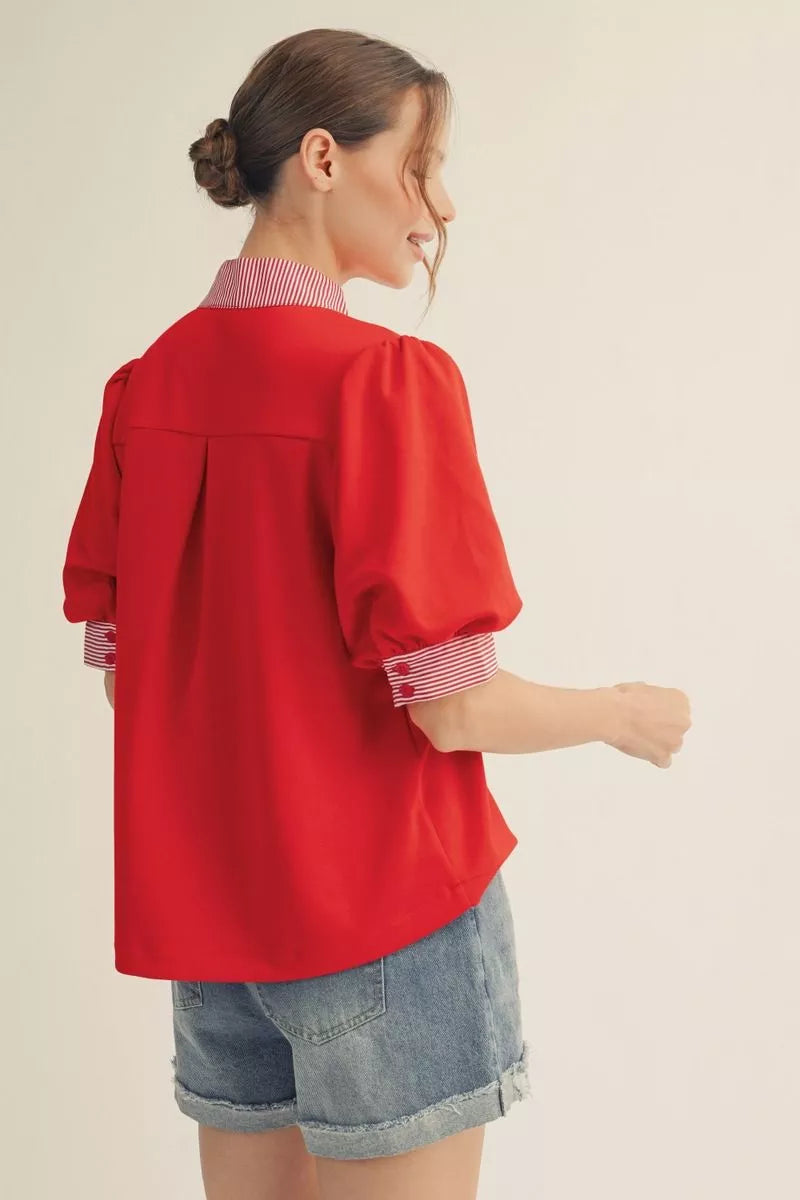 Red Striped Contrast Top