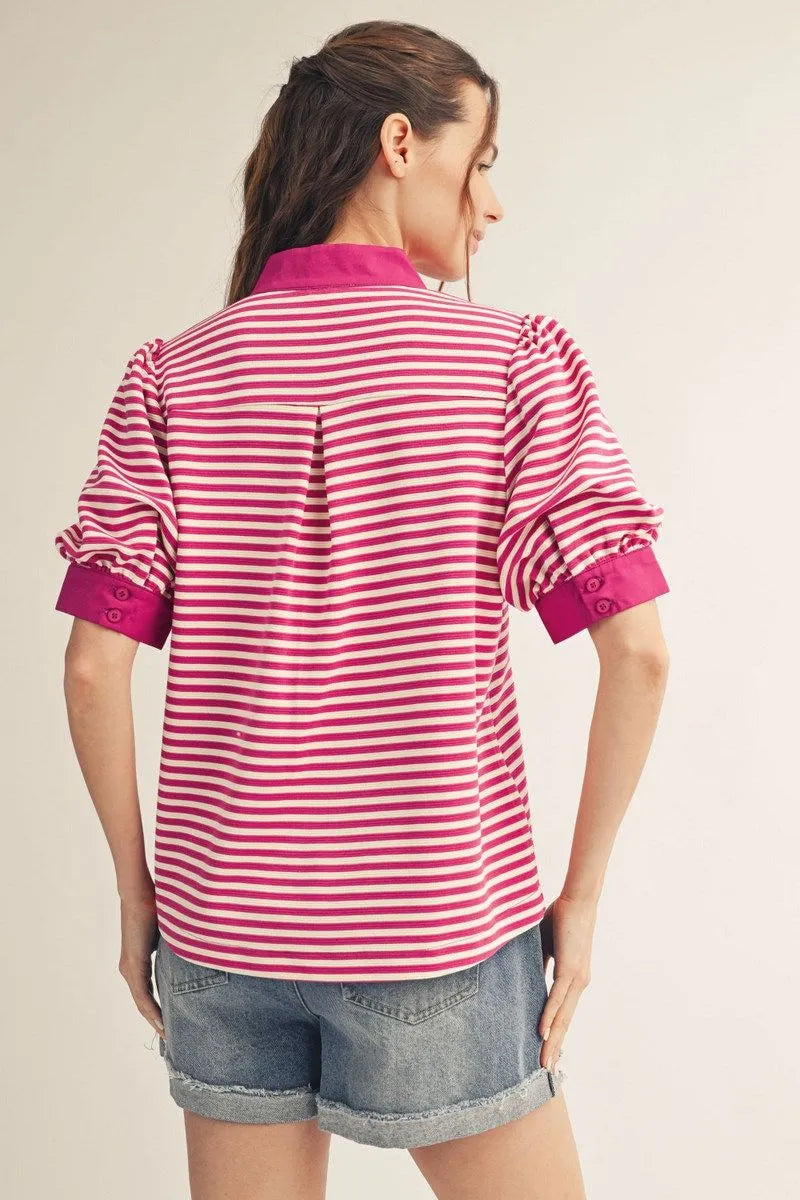 Magenta Puff Striped Top