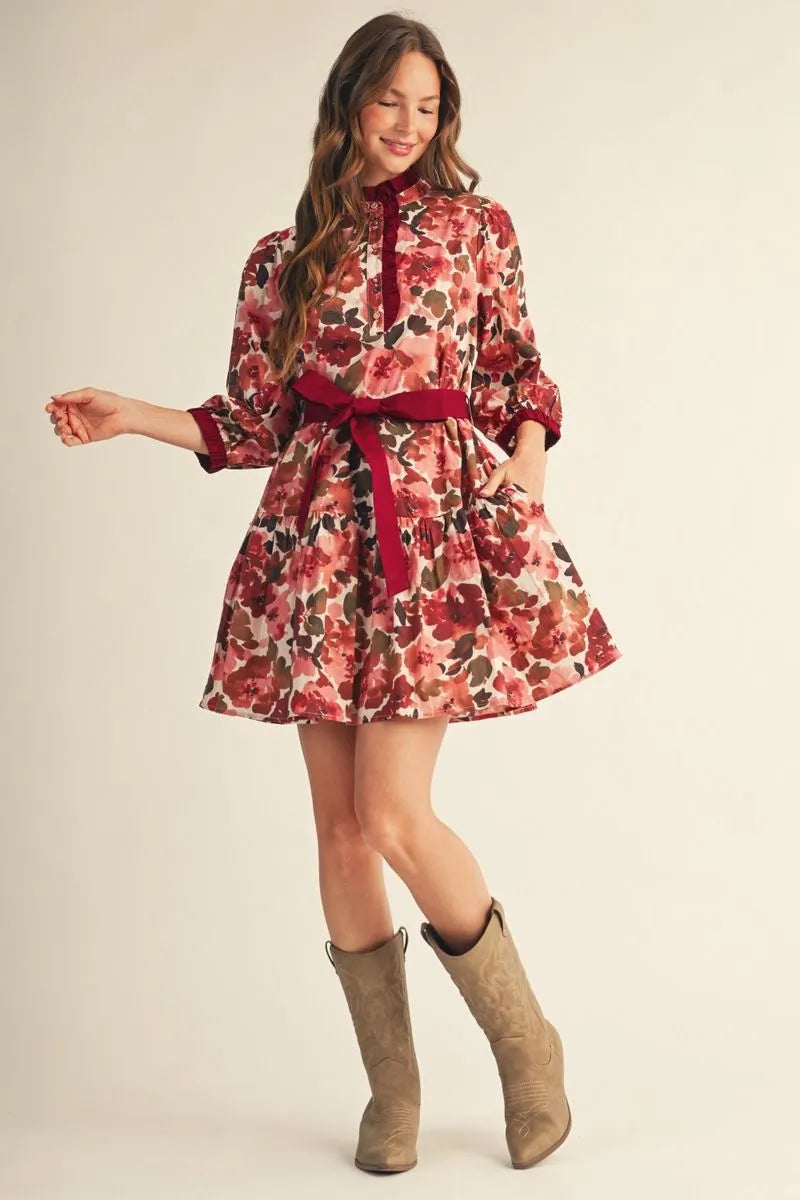 Mauve Floral Ruffle Dress
