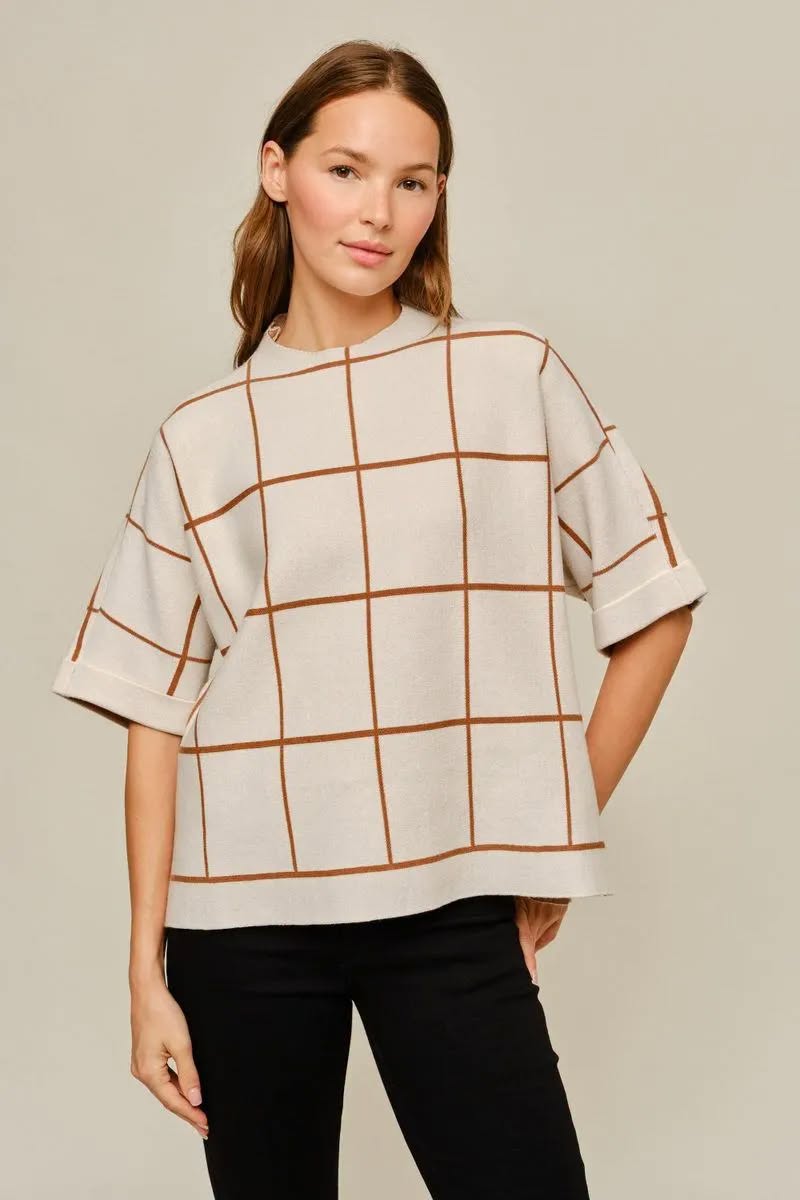 Cream Check Sweater Top