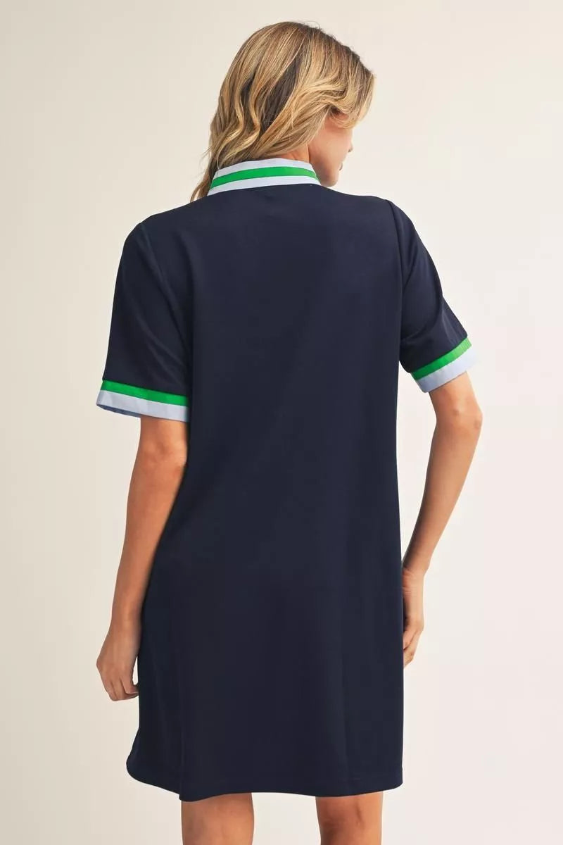 Navy/Green Zip Up Dress