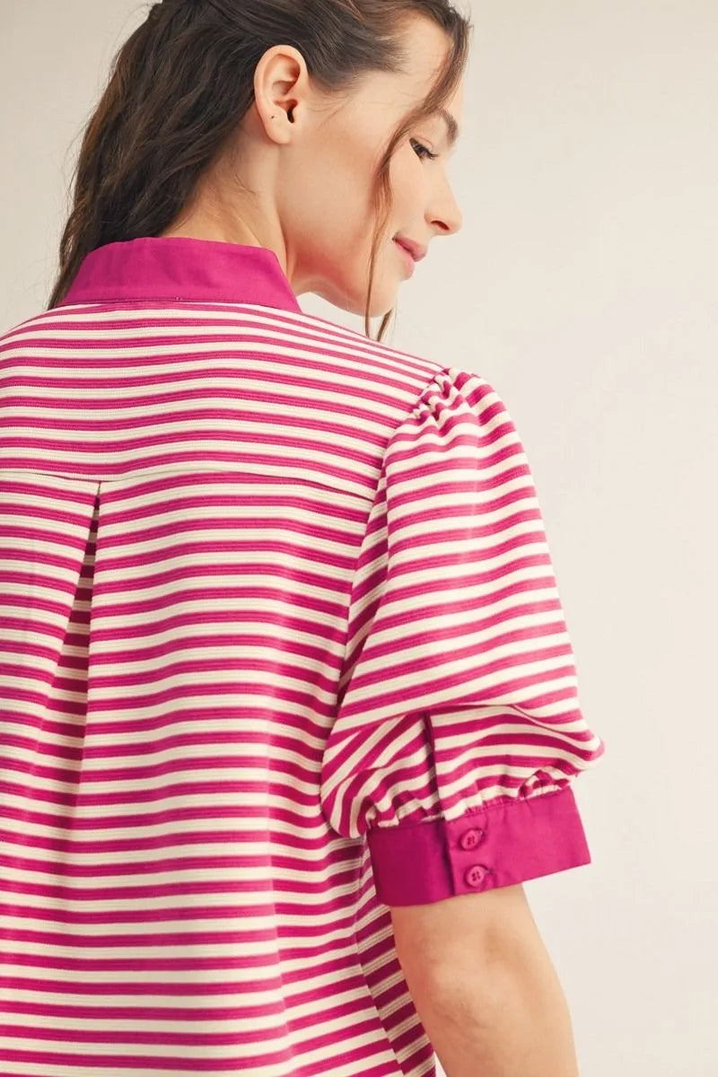 Magenta Puff Striped Top