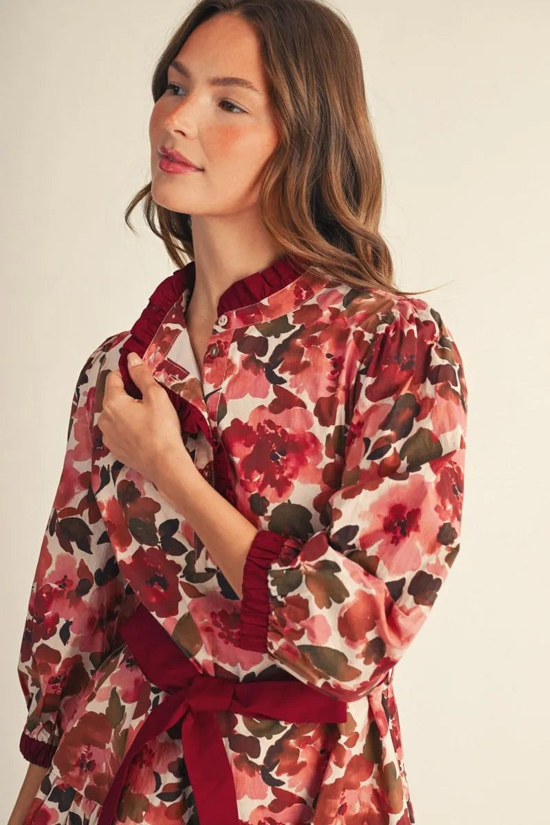 Mauve Floral Ruffle Dress