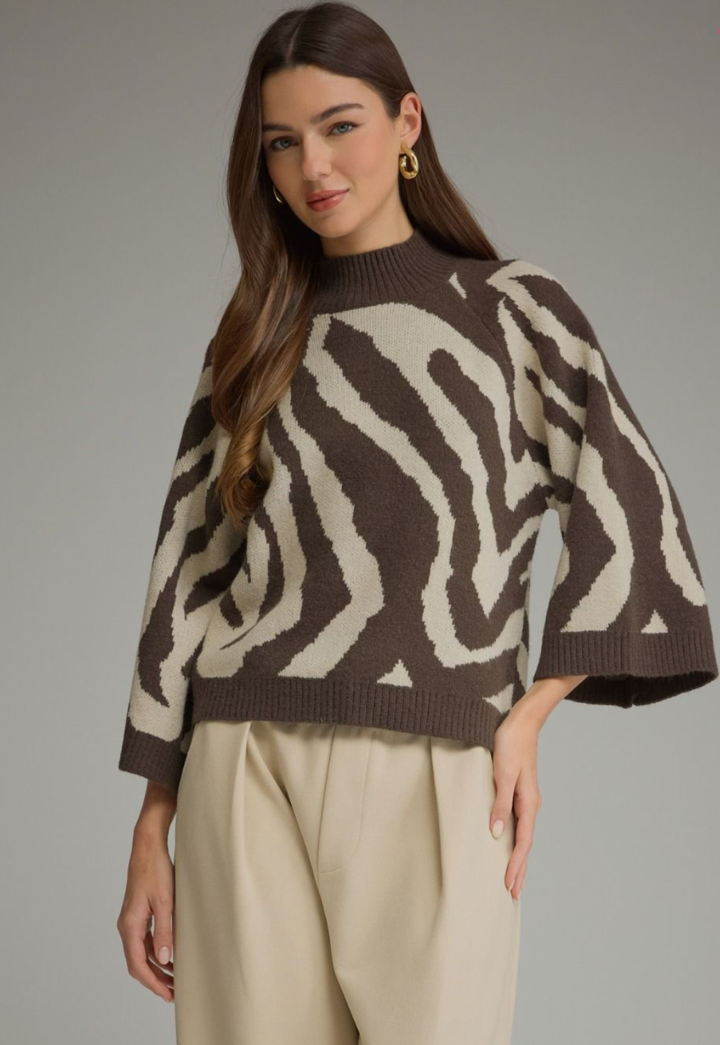 Zebra Print Mock Neck Sweater