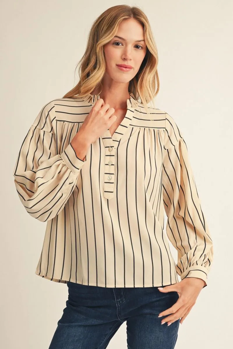 Striped Collar Button Top