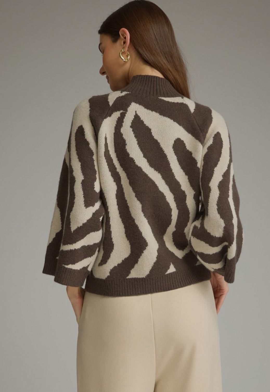 Zebra Print Mock Neck Sweater