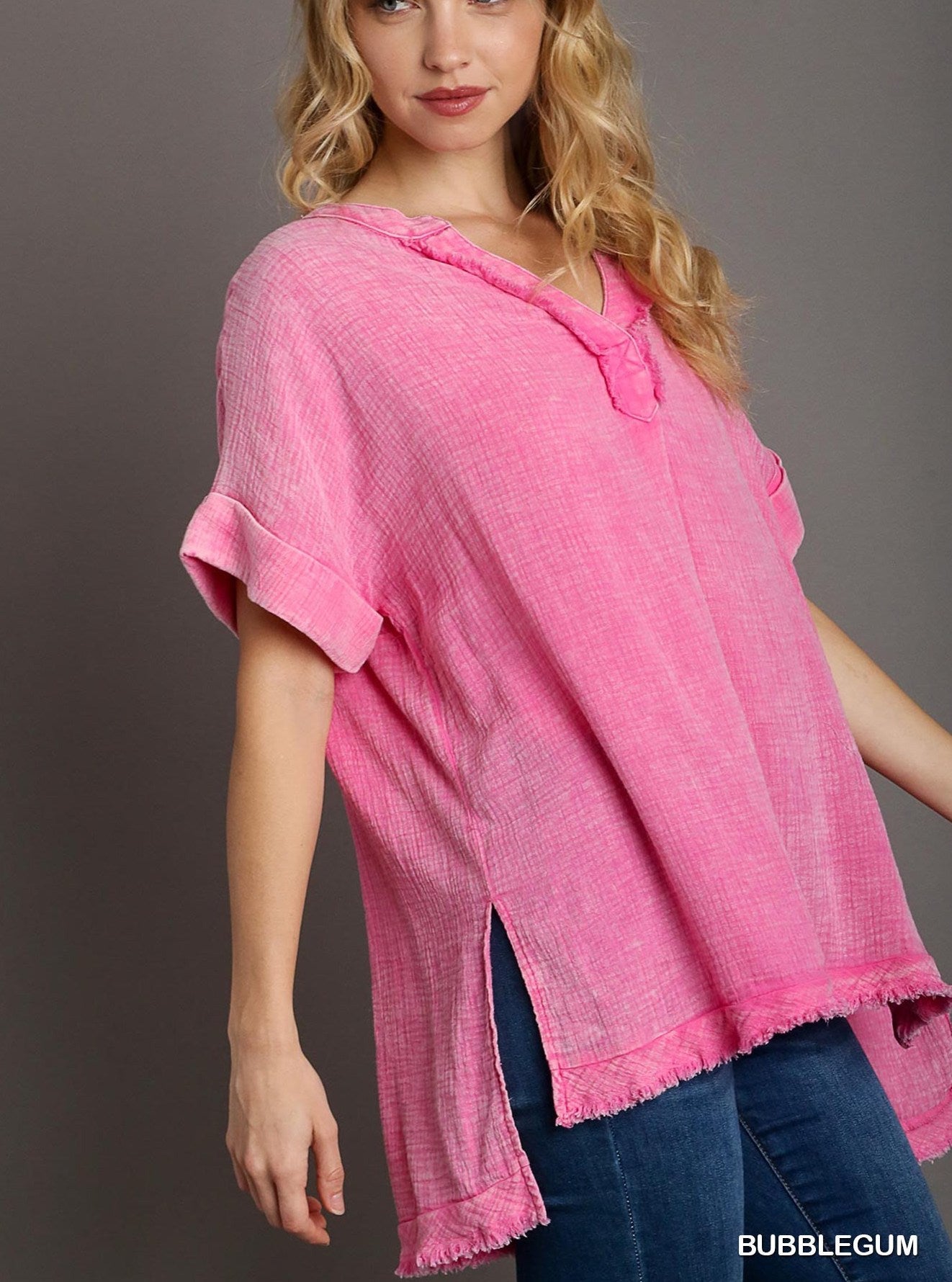 Bubblegum Linen Tunic Top