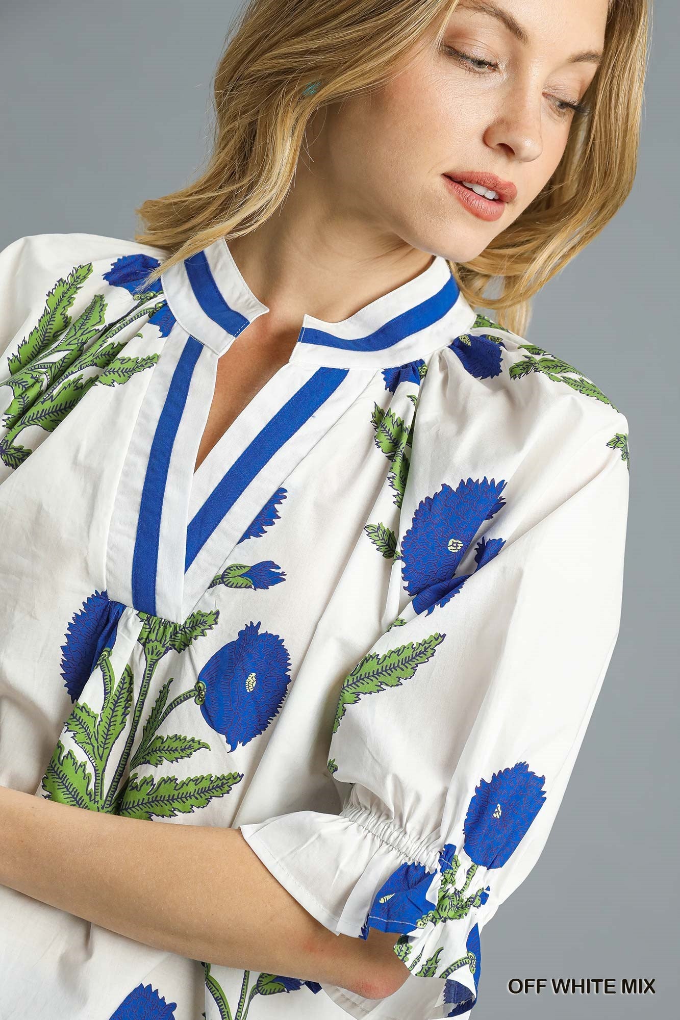 Royal Blue Poplin Puff Top