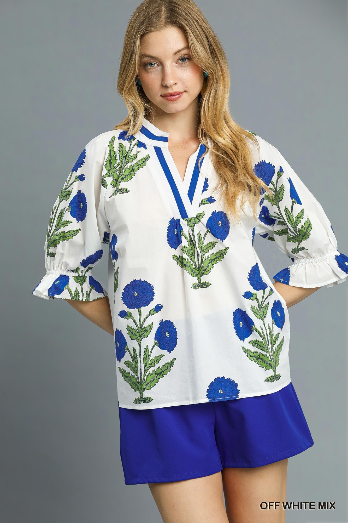 Royal Blue Poplin Puff Top