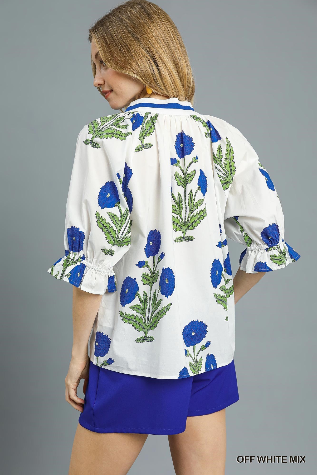 Royal Blue Poplin Puff Top