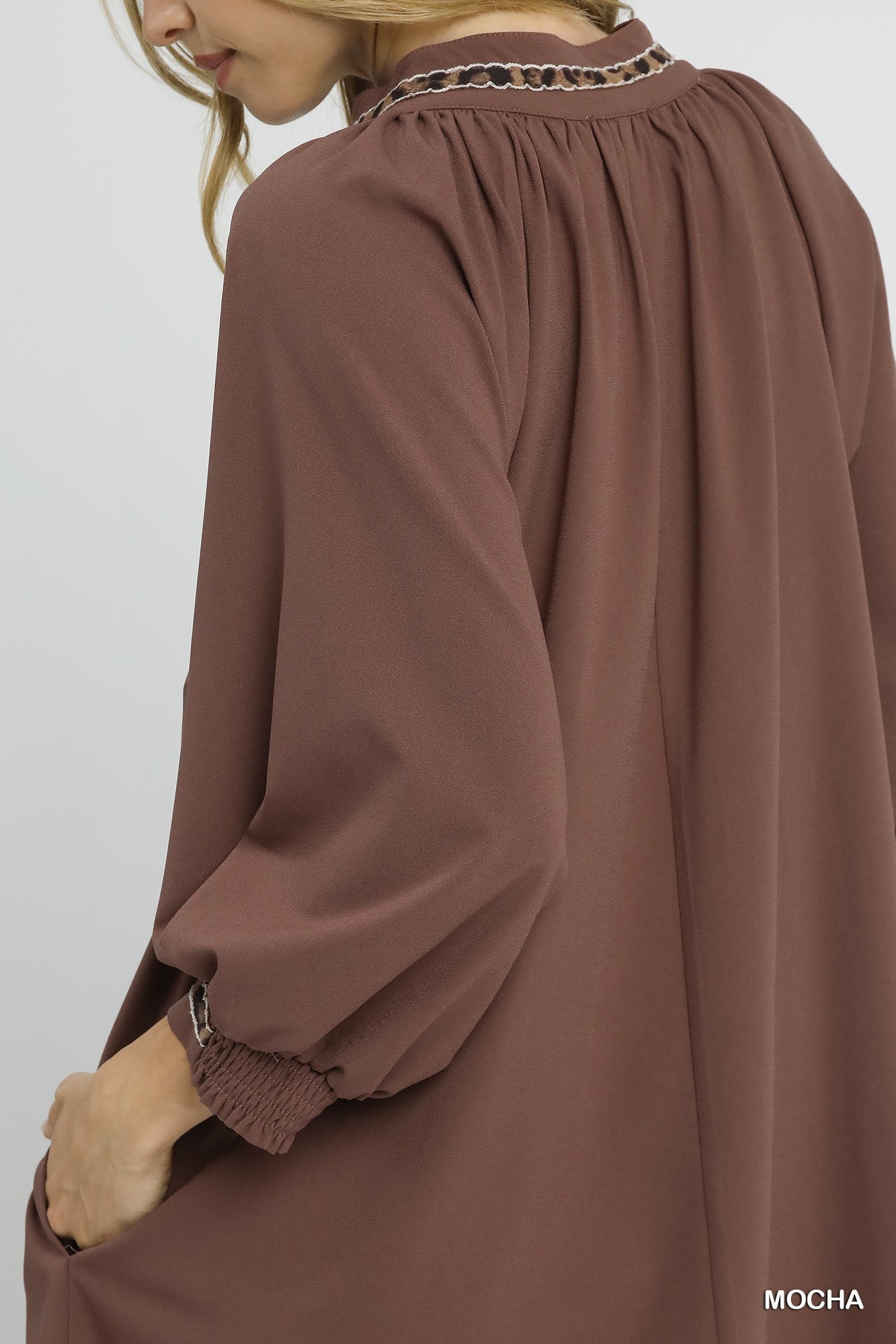 Mocha Leopard Trim Dress