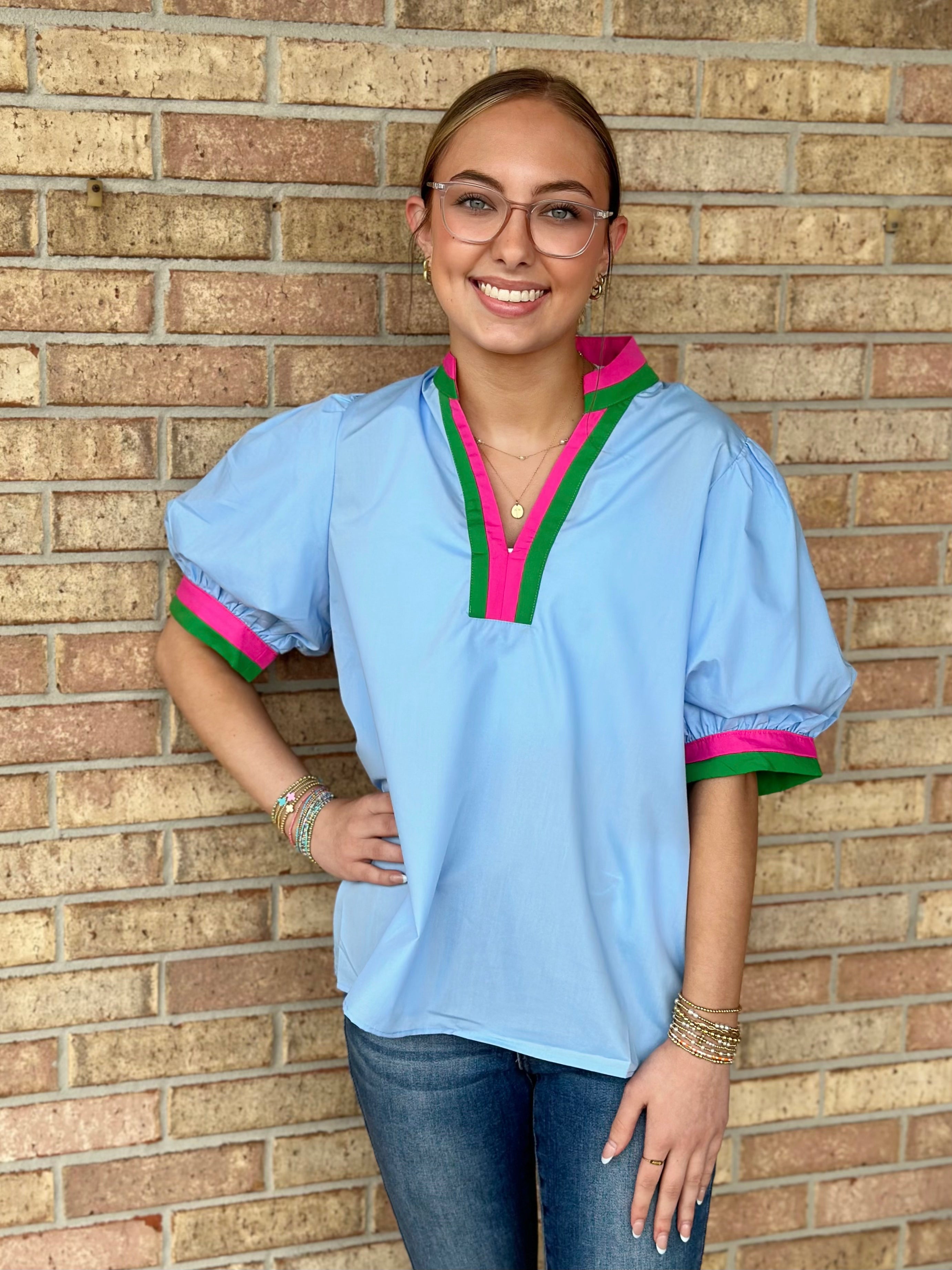 Blue Puff Sleeve Top