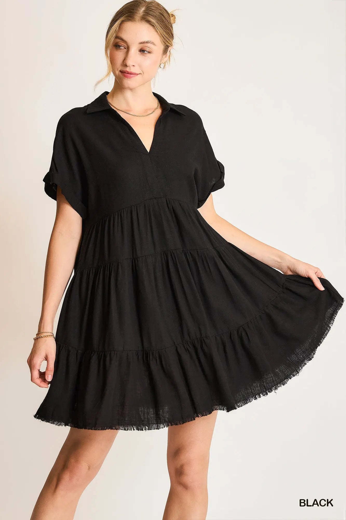 Black Linen Tiered Dress
