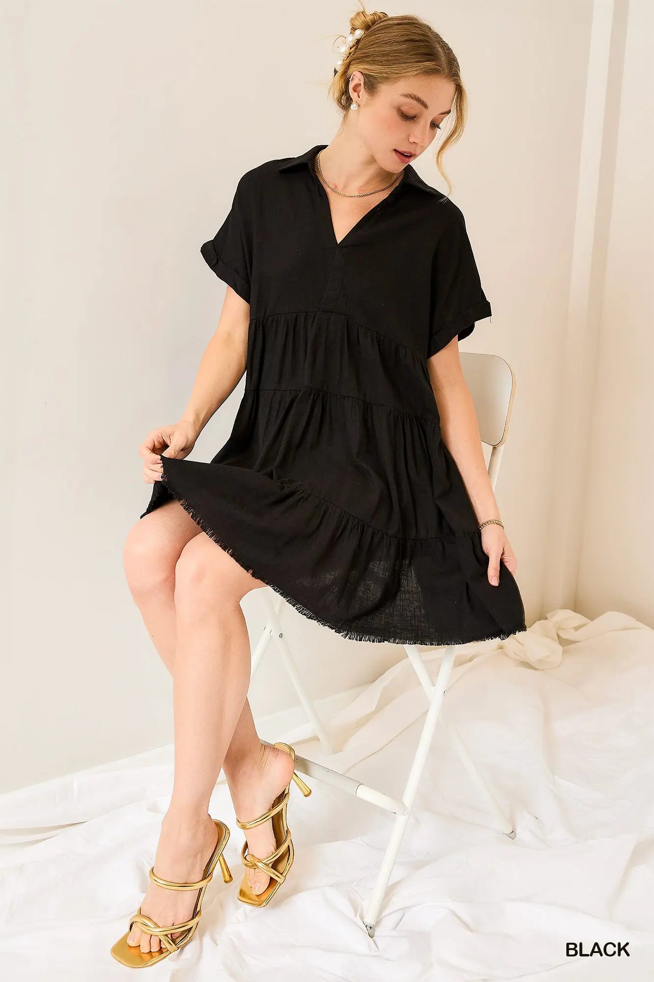 Black Linen Tiered Dress