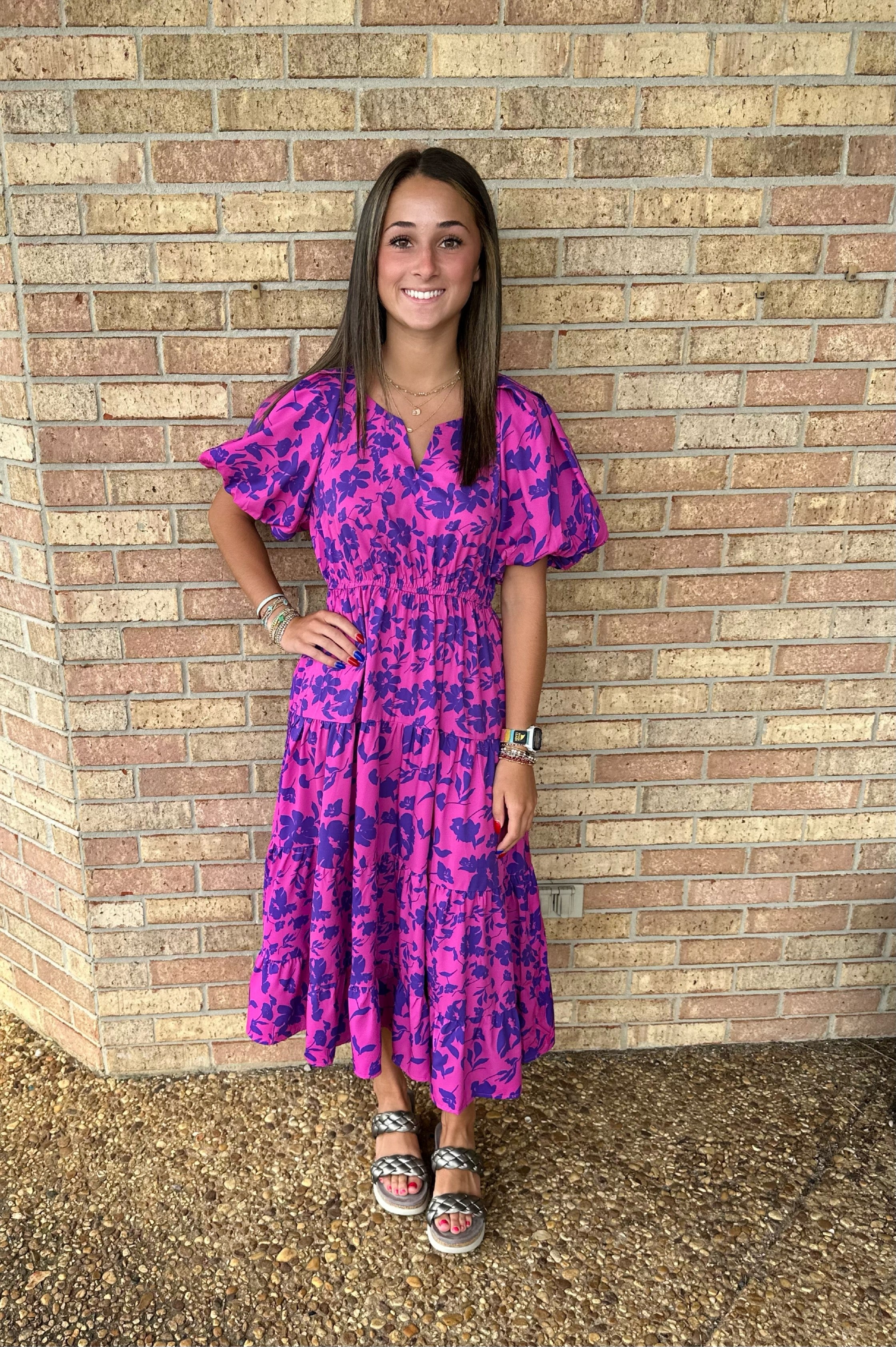 Magenta Floral Bubble Dress