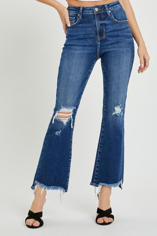 Distressed Cropped Flare Jeans