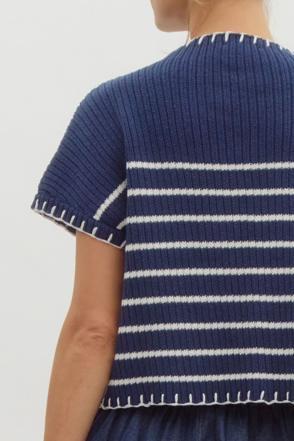 Navy Striped Sweater Top
