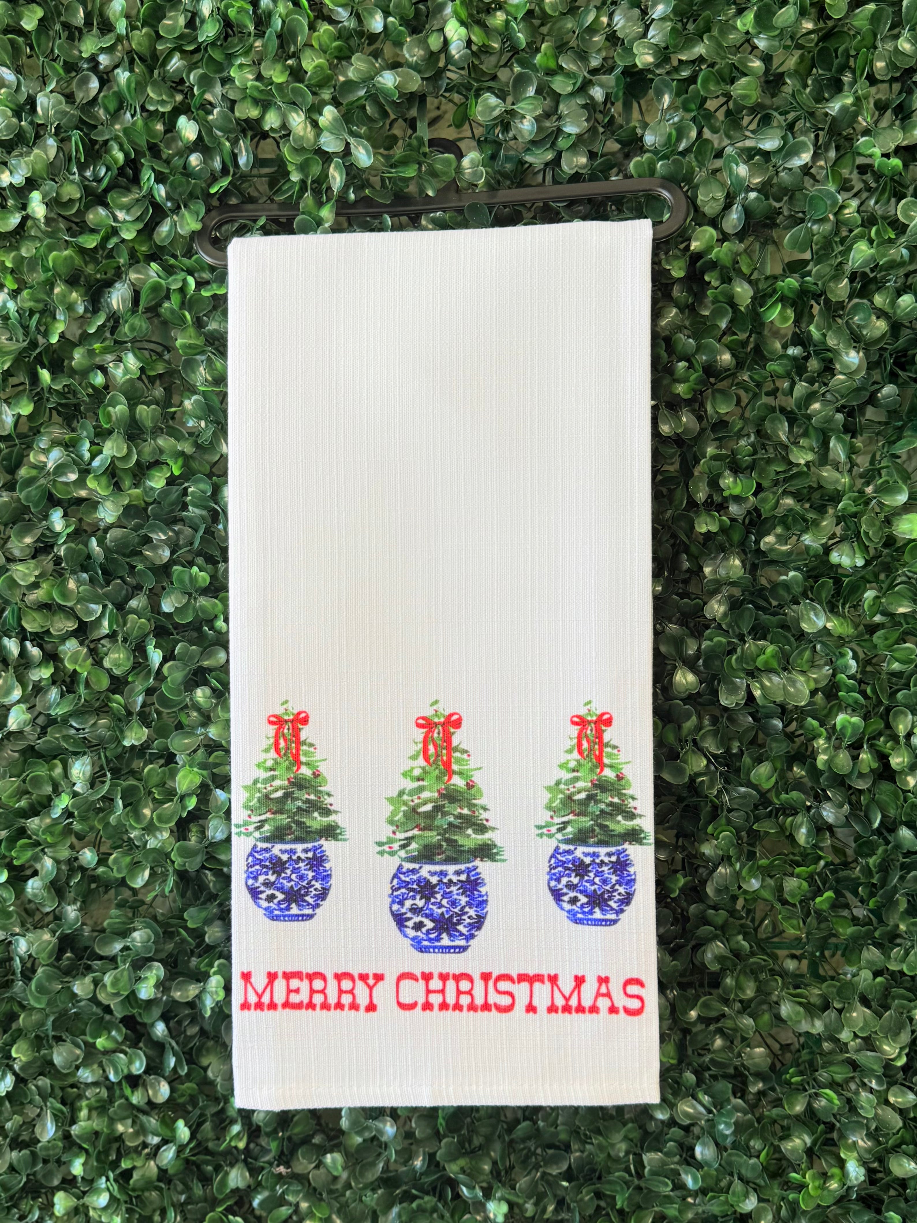 Chinoiserie Merry Christmas Tea Towel