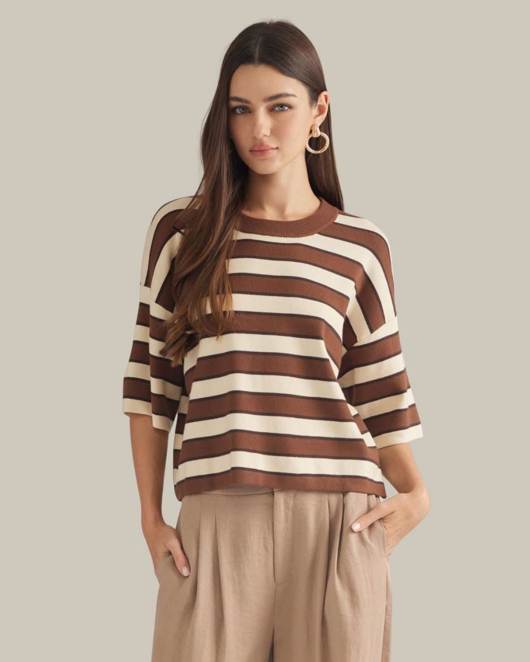 Brown Striped Knit Top