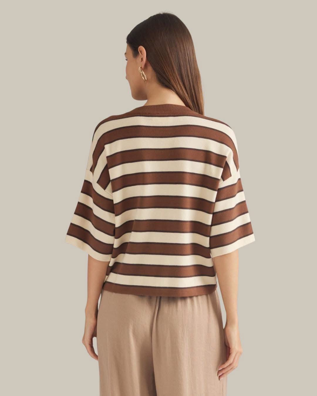 Brown Striped Knit Top